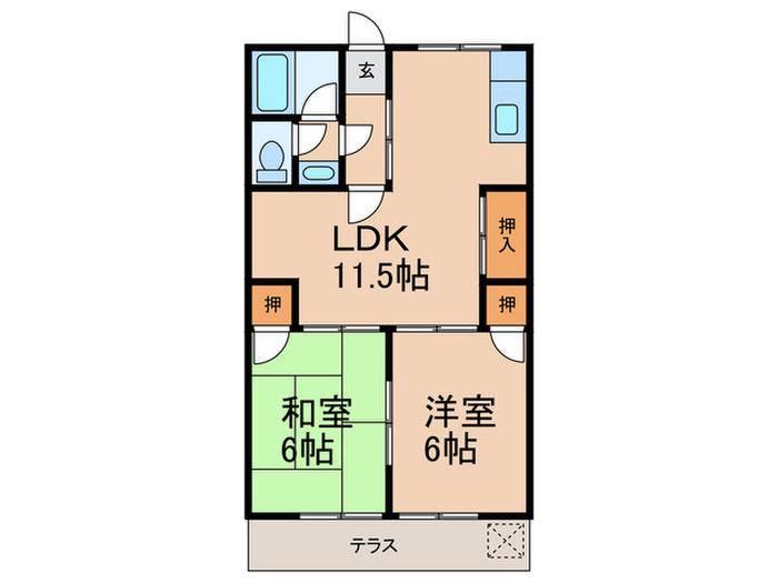 コーポはづき(2LDK/1階)の間取り写真