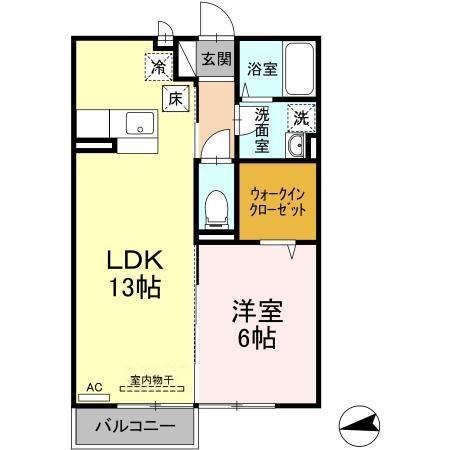 サウスクリスタル(1LDK/1階)の間取り写真