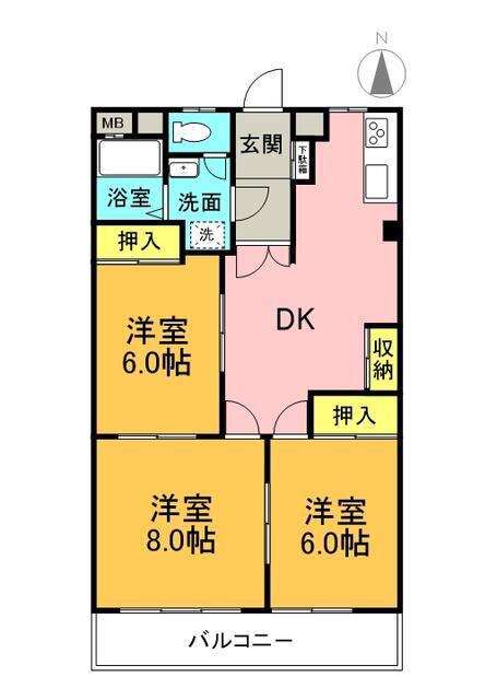 朝日ヒルズ(3DK/2階)の間取り写真