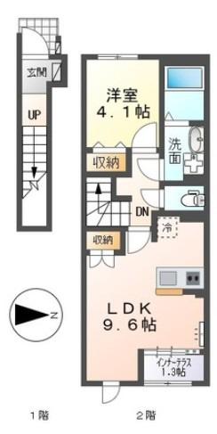 スターテラス中畝(1LDK/2階)の間取り写真
