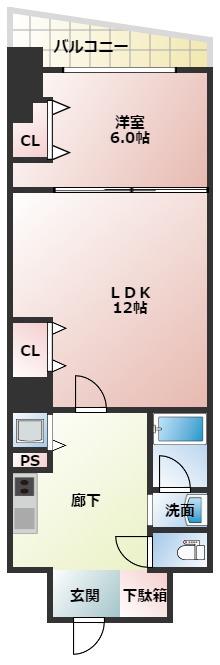 ルラーシェ難波(1LDK/7階)の間取り写真