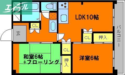 大供マンション(2LDK/2階)の間取り写真