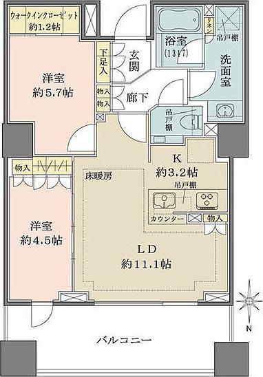 ザ・パークハウス恵比寿(2LDK/7階)の間取り写真