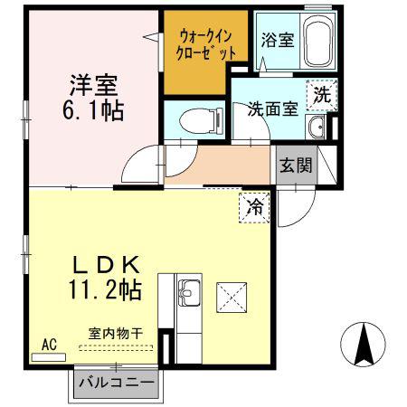 クレール南仙台(1LDK/1階)の間取り写真