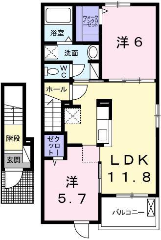 グラン フィオーレB(2LDK/2階)の間取り写真