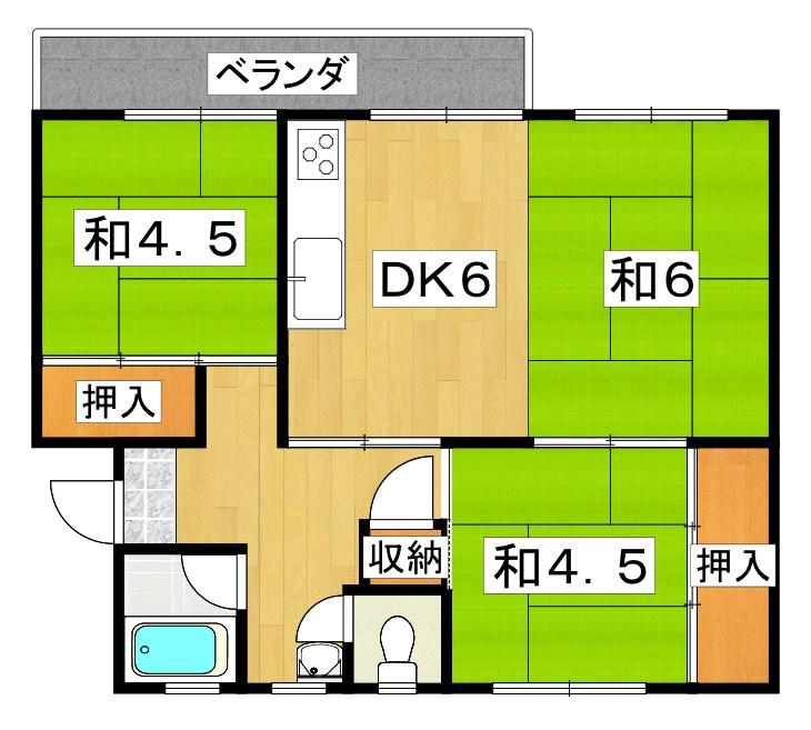 茄子作5号棟(3DK/2階)の間取り写真