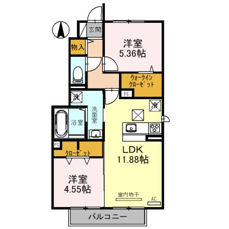 セジュール ロハス A棟(2LDK/1階)の間取り写真