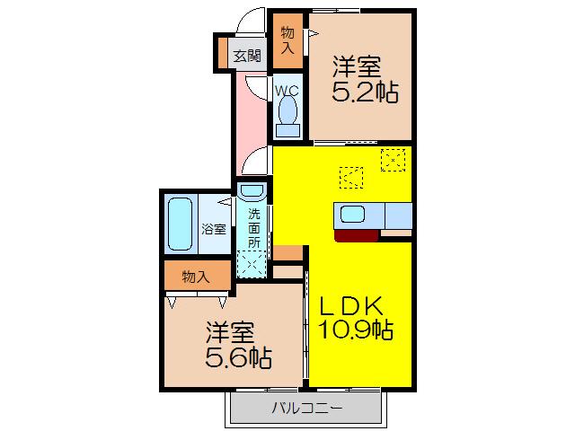 コンフォートハウス大和B(2LDK/1階)の間取り写真