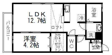 シュラーフ・エス(1LDK/1階)の間取り写真