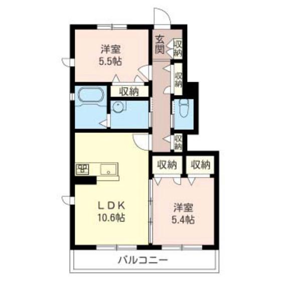 ラフィーネ高崎II(2LDK/1階)の間取り写真