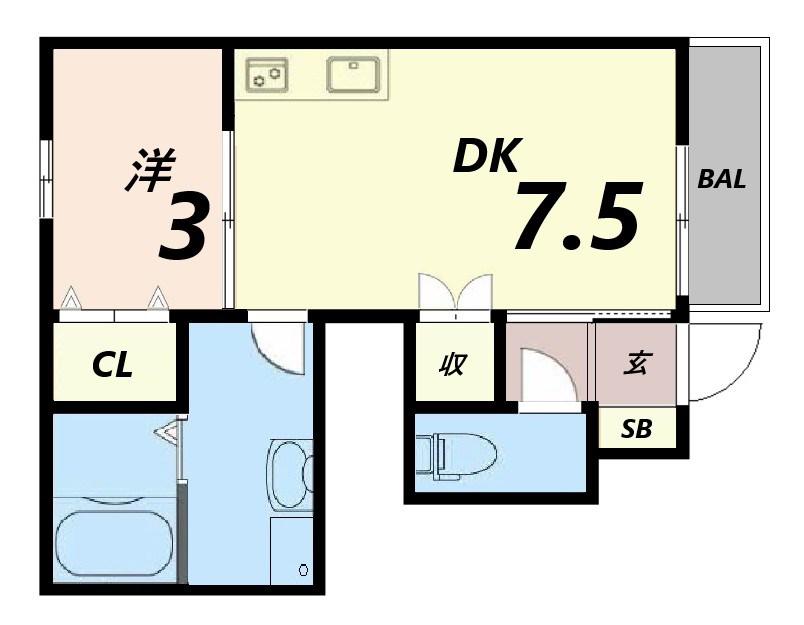 コンフォート才(1DK/1階)の間取り写真