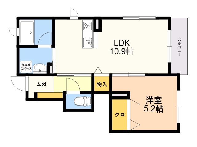 THE TERRACE 別府 B棟(1LDK/1階)の間取り写真