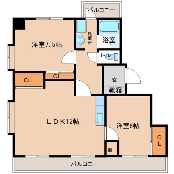 田代セントラル(2LDK/8階)の間取り写真