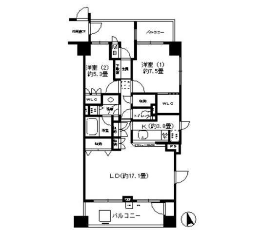 南堀江パークホームズ(2LDK/15階)の間取り写真