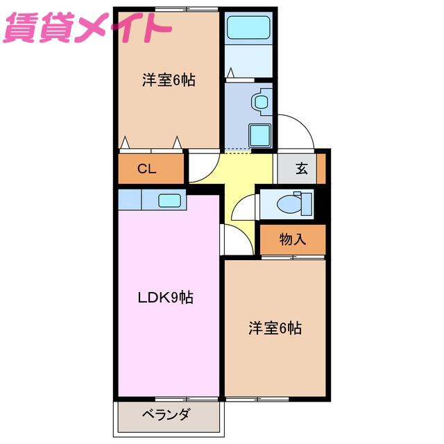 ベルメゾンクレアB棟(2LDK/2階)の間取り写真