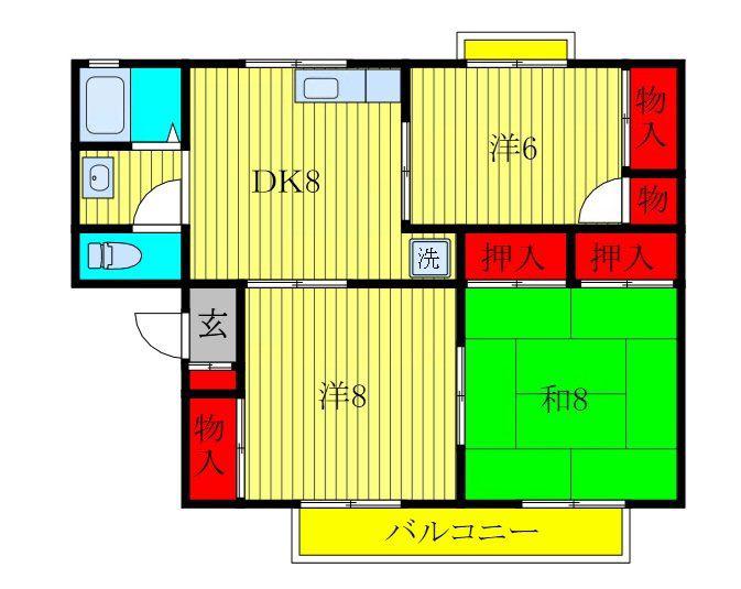 カーサみつわ台B(3DK/2階)の間取り写真