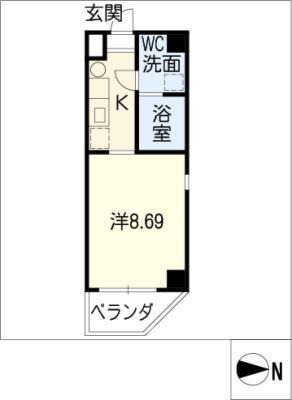 クオリア茜部(1K/9階)の間取り写真