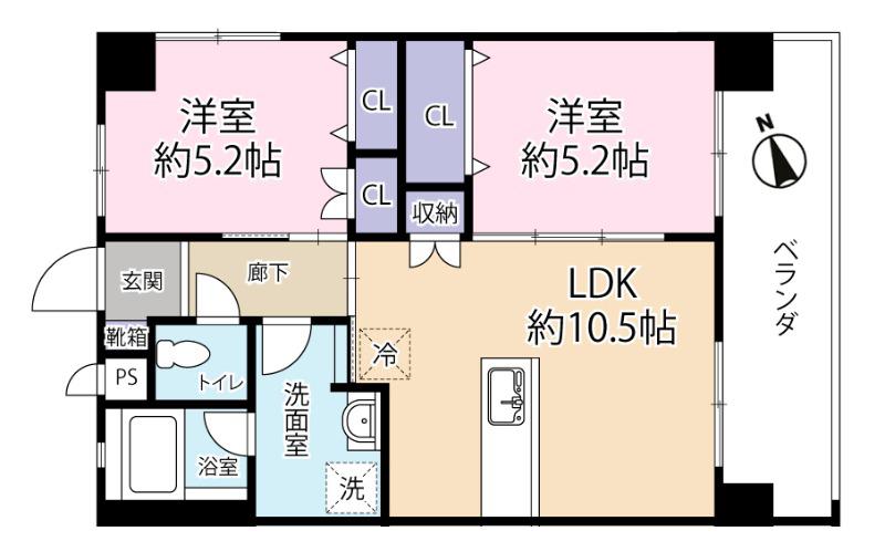 メゾンてだこ(2LDK/3階)の間取り写真