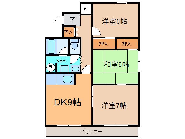 帯広マンション第1(3DK/2階)の間取り写真