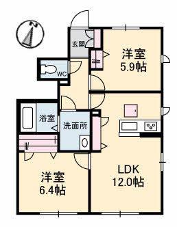 フェリシード(2LDK/1階)の間取り写真