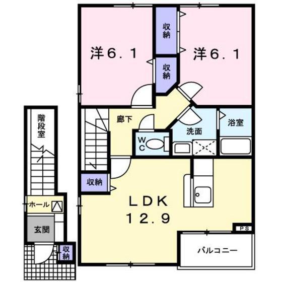 ベルフォールIIB(2LDK/2階)の間取り写真