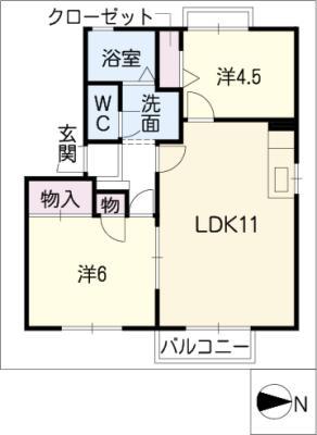 フォーレス森林公園C棟(2LDK/1階)の間取り写真