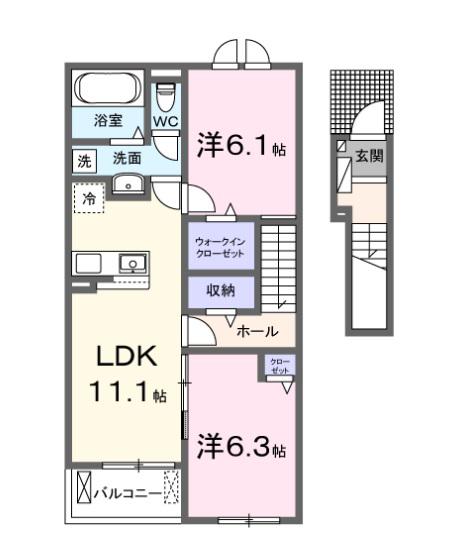 アウロ一ラ・新田A(2LDK/2階)の間取り写真