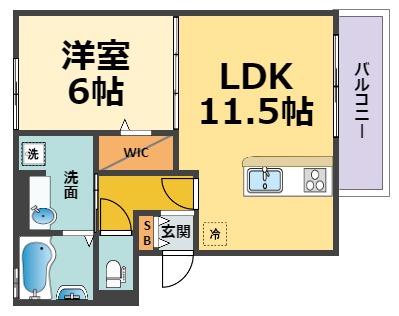 セジュール甲子園春風(1LDK/1階)の間取り写真