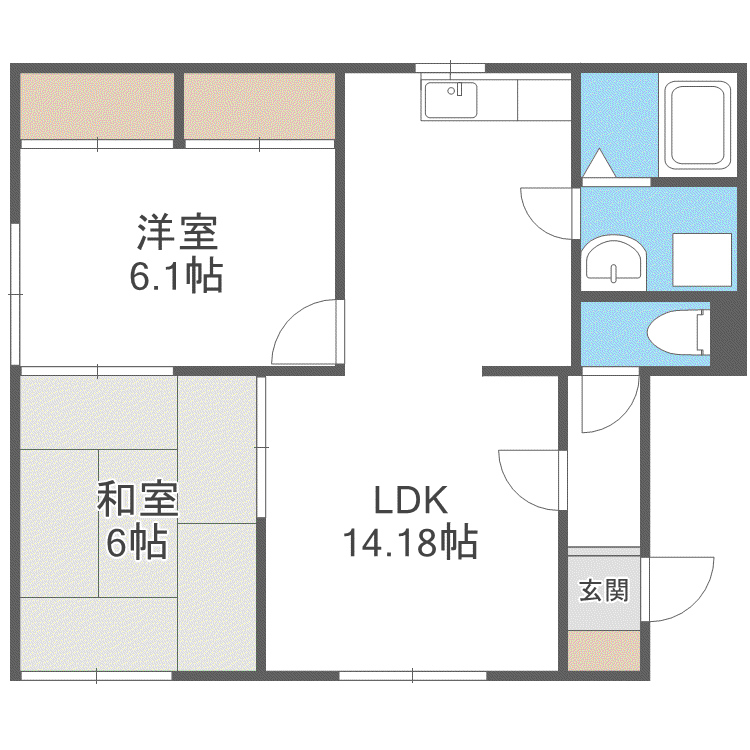 アレックス新川1条D棟(2LDK/1階)の間取り写真