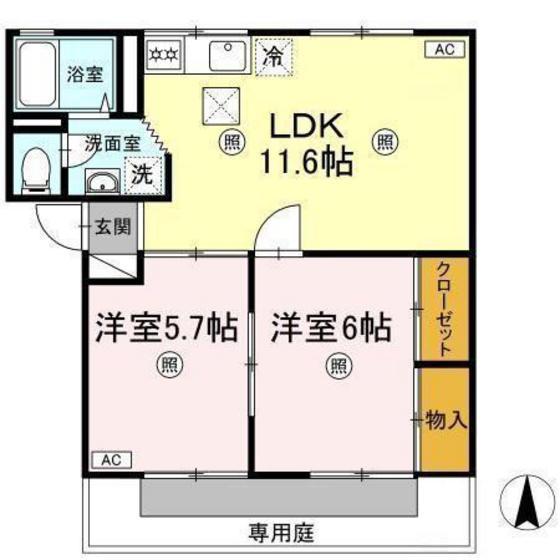 ノーブル清水C(2LDK/1階)の間取り写真