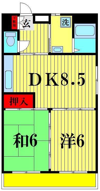 ビラ松涛(2DK/6階)の間取り写真