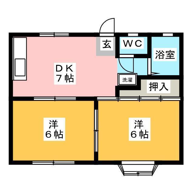 シャトル日和屋(2DK/1階)の間取り写真