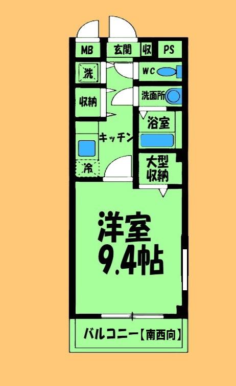 イースト・ワン・K(1K/3階)の間取り写真