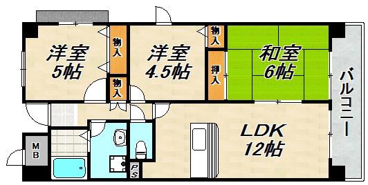 ホップス須磨(3LDK/10階)の間取り写真