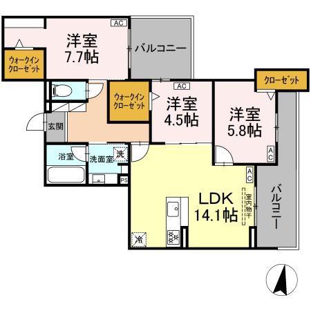 CENTURY GROVE 守山(3LDK/3階)の間取り写真