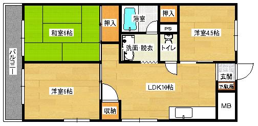 ハイコーポ西原(3LDK/6階)の間取り写真