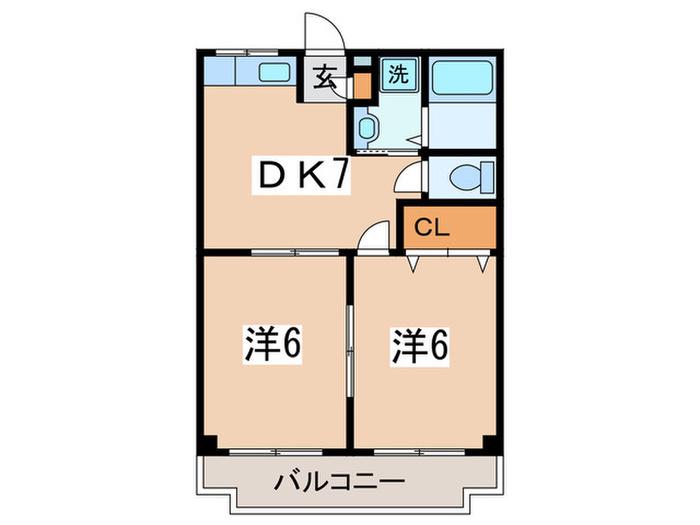 プレステージホール(2DK/1階)の間取り写真