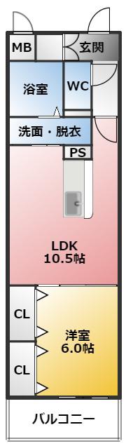 ウィステリア東春田(1LDK/6階)の間取り写真