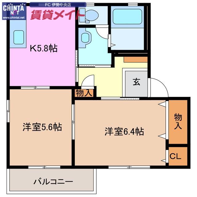 サニーフラットI A(2K/1階)の間取り写真