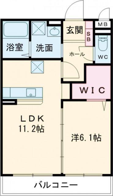 ロゼア鶴崎ウエスト(1LDK/5階)の間取り写真