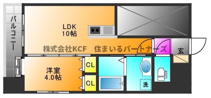 アポロ久留米東町(1LDK/8階)の間取り写真