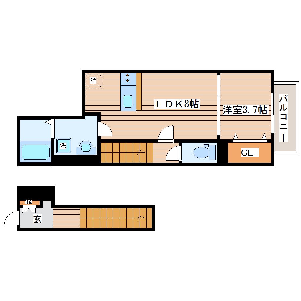 ラフィーノあすと長町(1LDK/2階)の間取り写真