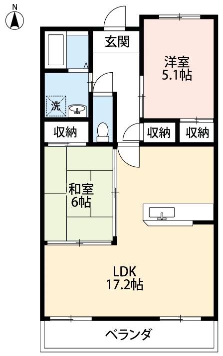 カーサ ベルジオーノ(2LDK/2階)の間取り写真