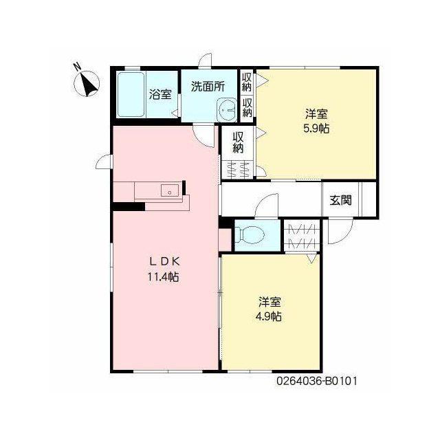 サクラージュII  B棟(2LDK/1階)の間取り写真