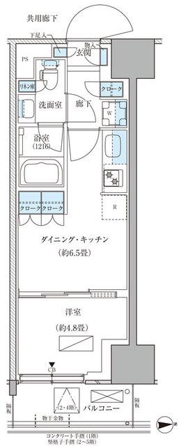 パークアクシス品川天王洲アイル(1DK/6階)の間取り写真