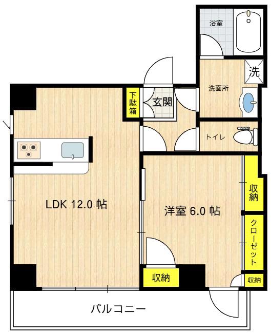 アルカディア津多屋(1LDK/4階)の間取り写真