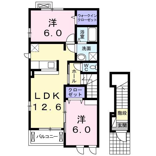 ソレイユ・西口B(2LDK/2階)の間取り写真