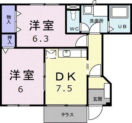 プレリュード(2DK/1階)の間取り写真