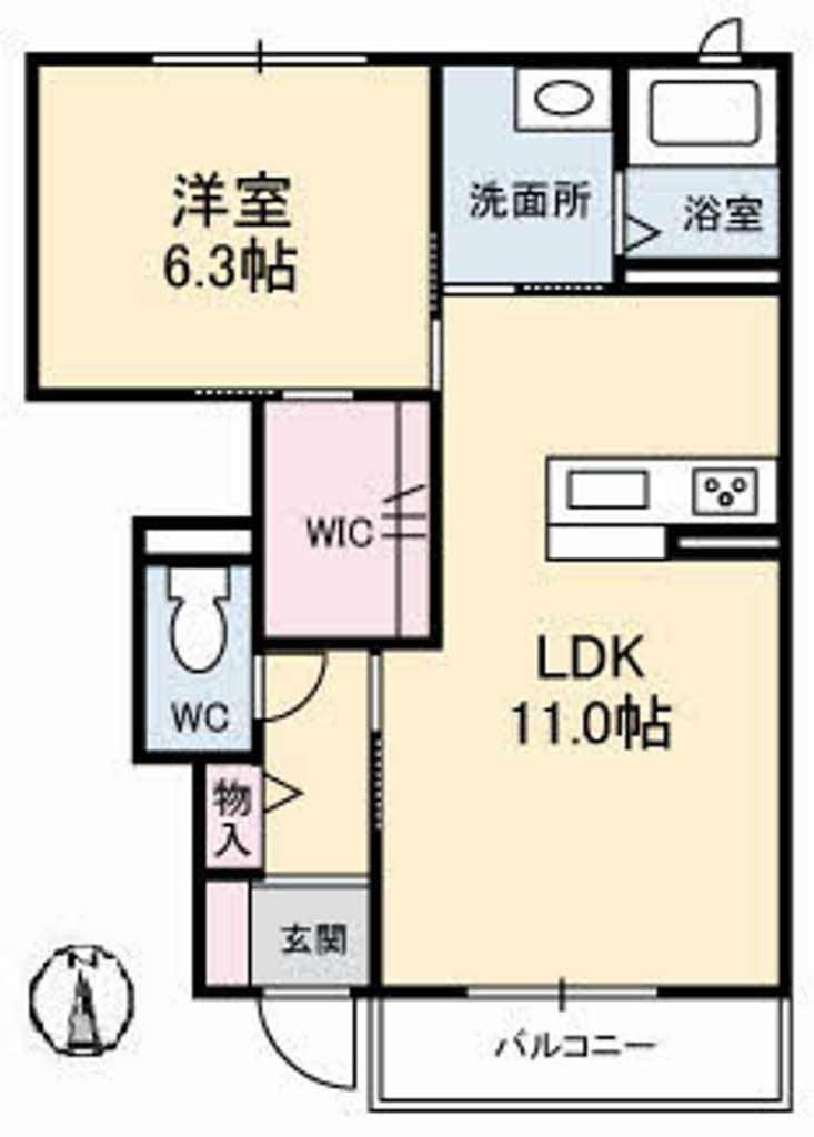 グランデージA棟(1LDK/1階)の間取り写真