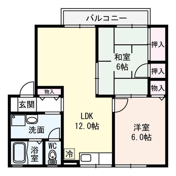 ガーデンハイツ若江東B棟(2LDK/1階)の間取り写真